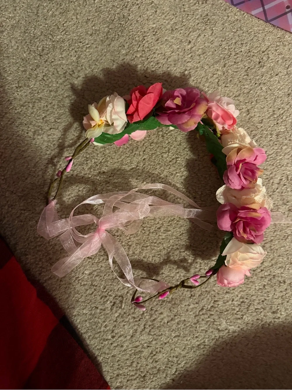 Floral Crown Headband with Pink and Cream Roses